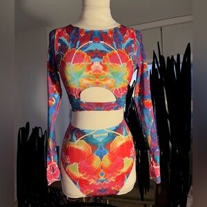BADINKA Multicolor Bloom Long Sleeve Cutout Top